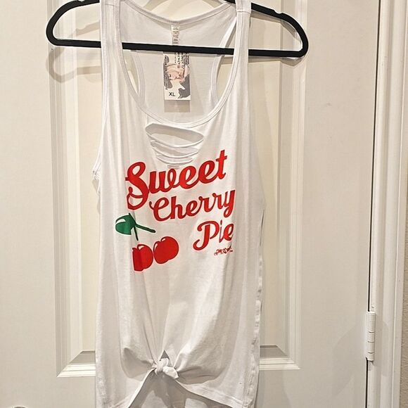 Trashy Cowgirl Sweet Cherry Pie Slashed Racerback Tank Top - Picture 2 of 4